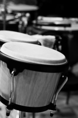 Fototapeta premium Bongos on the stage closeup in black and white