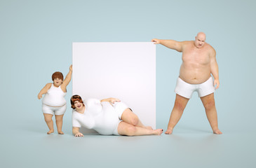 Fat family with empty sign - for your own text © malp