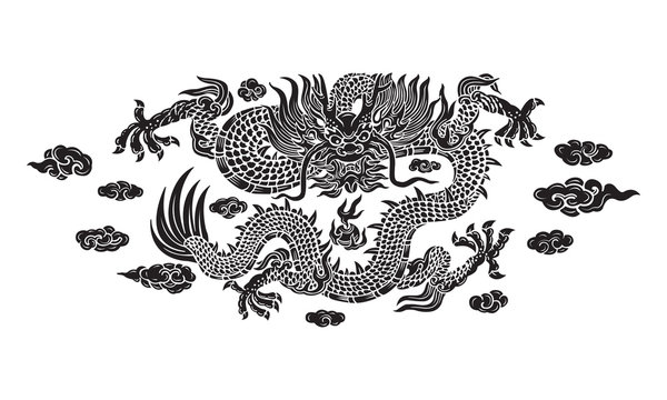 black dragon with cloud and line chinese