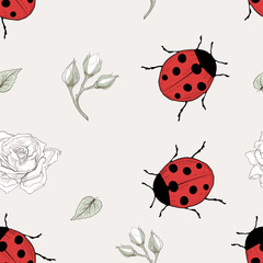 ladybug and rose seamless pattern - 71500481