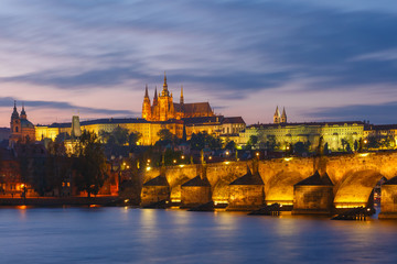 Fototapeta premium Prague Castle and Charles Bridge at sundown, Czech Republic