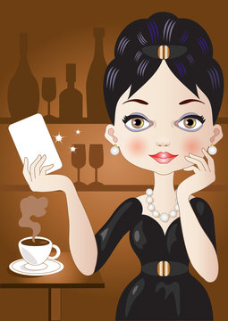 Caffe'-Elegant Woman with Card