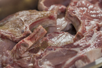 Raw sliced of pork meat background