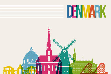 Travel Denmark destination landmarks skyline background - obrazy, fototapety, plakaty