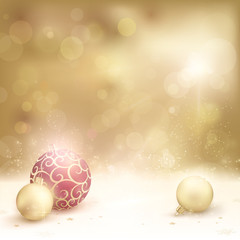 Desaturated golden christmas background with baubles