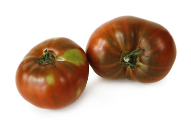 two tomatoes on white background