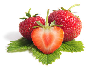 Strawberries with leaves.