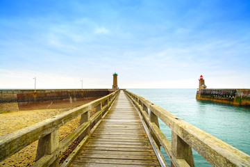 Fototapeta premium Pier and lighthouse, Fecamp harbor. Normandy France.
