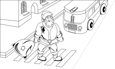 Santa crossing the road