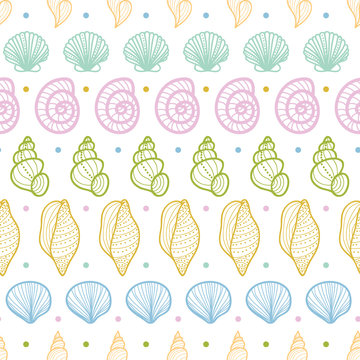 Seashells stripes line art seamless pattern background