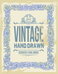 Vintage hand drawn floral decorative border