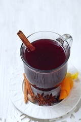 Hot mulled wine with christmas spices