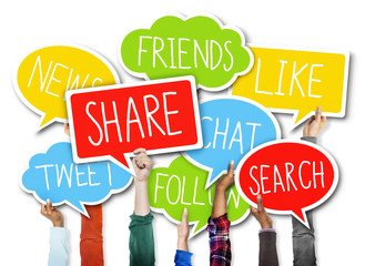 Hands Holding Speech Bubbles Social Media