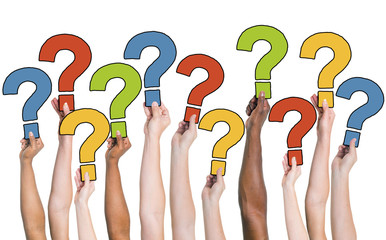 Group of Hands Holding Question Mark
