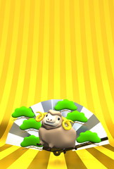 Brown Sheep, Silver Fan On Gold Text Space