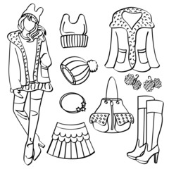 Fashion Lady with Clothing and Accessories