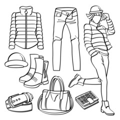 Fashion Lady with Clothing and Accessories