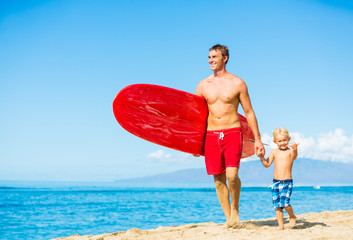 Father and Son Going Surfing