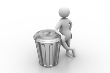 3d man with trash bin