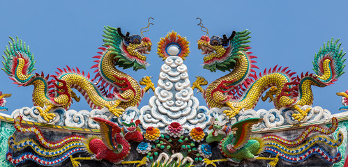 twin Chinese dragons on roof