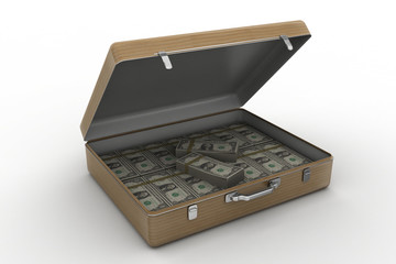 suitcase with currency banknotes