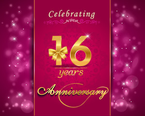 Fototapeta na wymiar 16 year anniversary golden label, 16th anniversary card