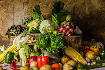 still life  Vegetables, Herbs and Fruit.