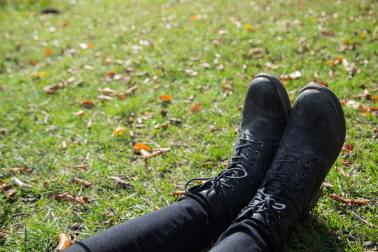 Girls Boots in the Grass