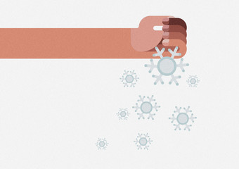 Hand is scattering snowflakes by Christmas concept