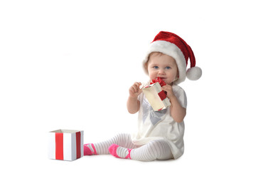 baby girl in Santa hat