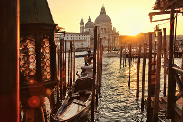 Venice with gondolas against sunset in Italy © Tomas Marek