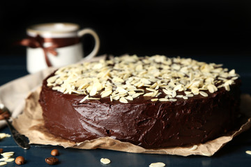 Tasty chocolate cake with almond,