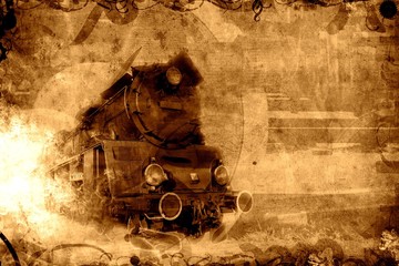 old steam train sepia background