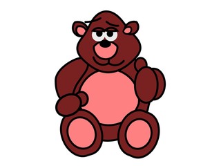 Bruine cartoon beer steekt zijn duim op