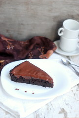 A piece of chocolate cake, selective focus