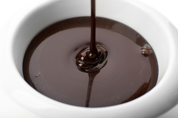 Melted chocolate flow, close-up