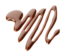 Chocolate syrup drips in shape of light bulb isolated on white