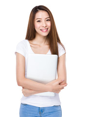 Asian woman with notebook computer