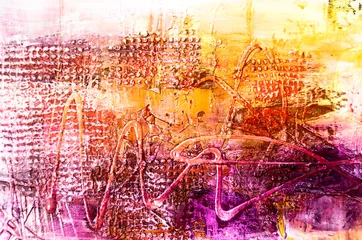 Foto op Aluminium Farben Malerei abstrakt Struktur gelb orange pink © artefacti