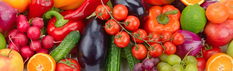 Rolgordijnen fresh fruit and vegetable background © Serghei V