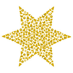 Stern geformt aus verschiedenen goldenen Weihnachtssymbolen