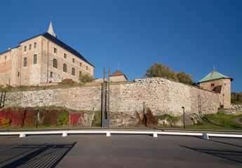 Fototapeta na wymiar Walls of Oslo Akershus Fortress at late autumn