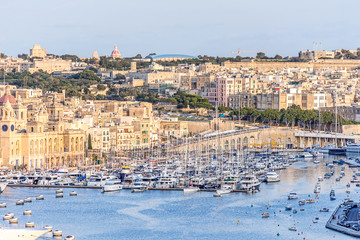 Valletta Skyline with marina at sunset