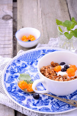 bowl of muesli and yogurt with fresh berries