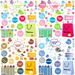 All seasons sale set with stickers and labels