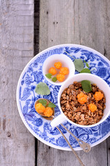 bowl of muesli and yogurt with fresh berries
