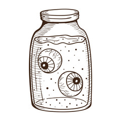 Chemical mug with human eyes.