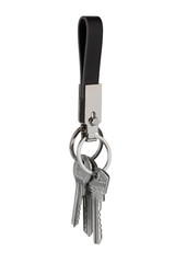key attached to a leather keychain