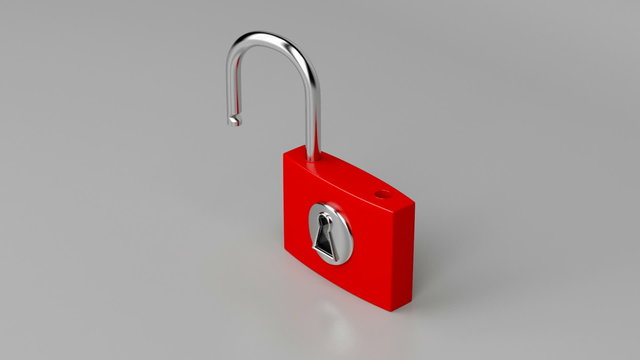 Red padlock on gray background, unlocking and locking