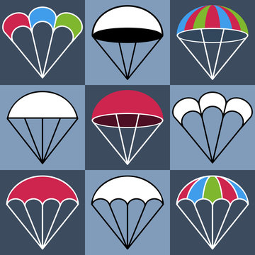 Colored Parachute Icons Set, Vector Illustration